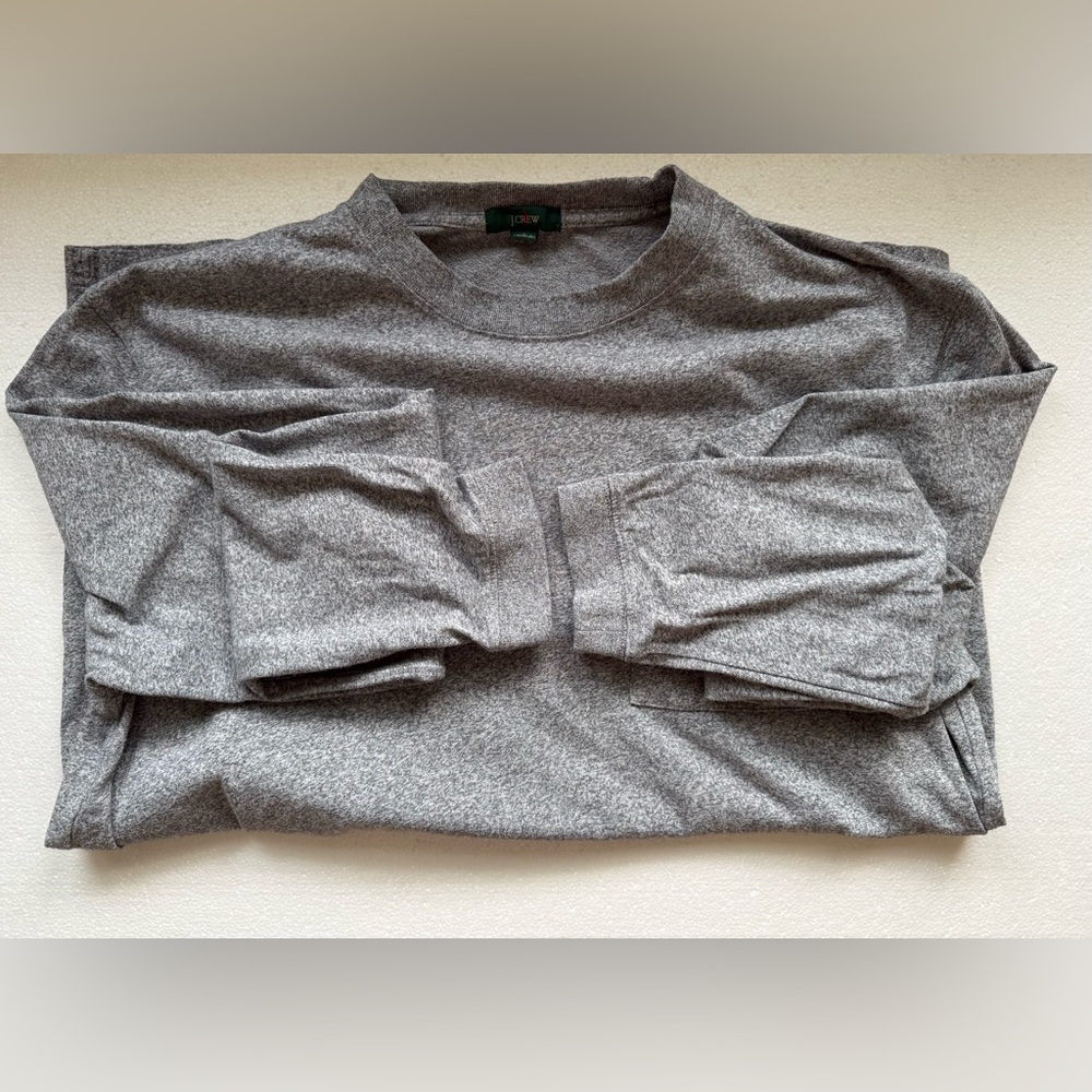J CREW HEAVY WEIGHT LONG SLEEVE POCKET TEE HEATHER GRAY TIN
